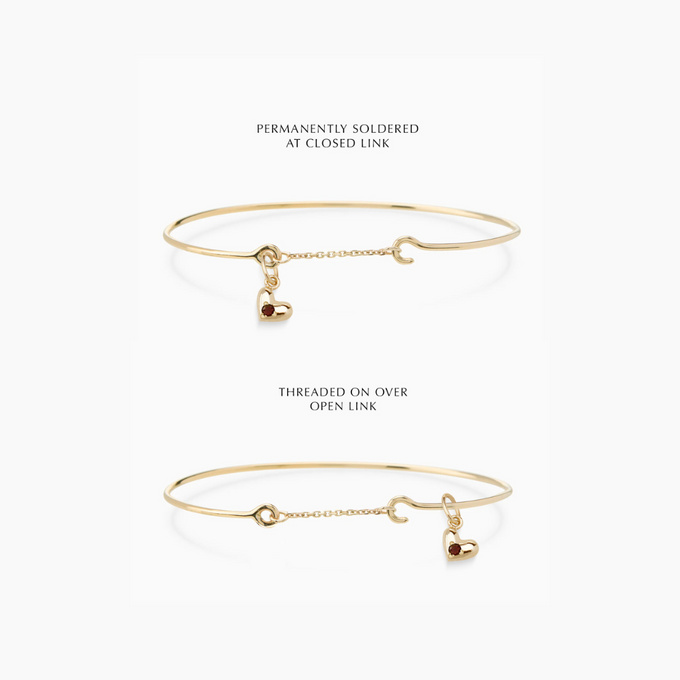 Mini Heart Stone Pendant Weave Bracelet | Solid Gold
