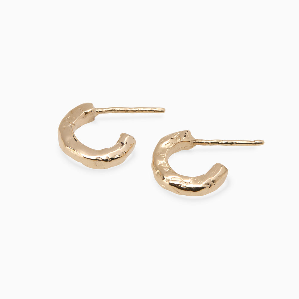 Hammered Huggies | Yellow Gold