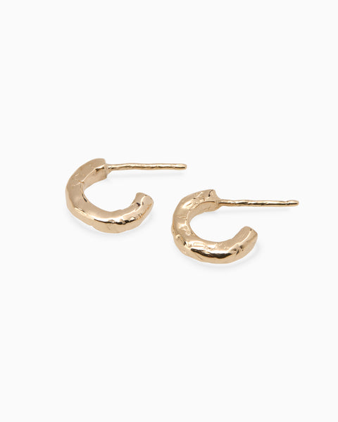 Hammered Huggies | Yellow Gold