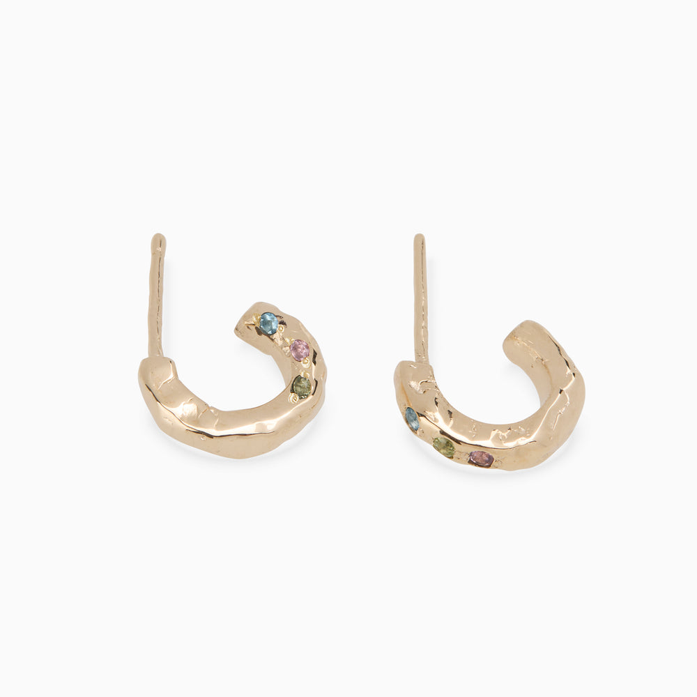 Hammered Stone Huggies | Yellow Gold