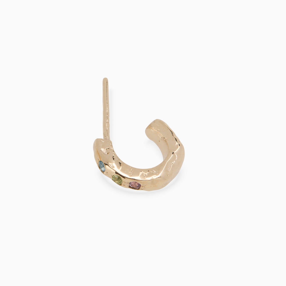 Hammered Stone Huggies | Yellow Gold