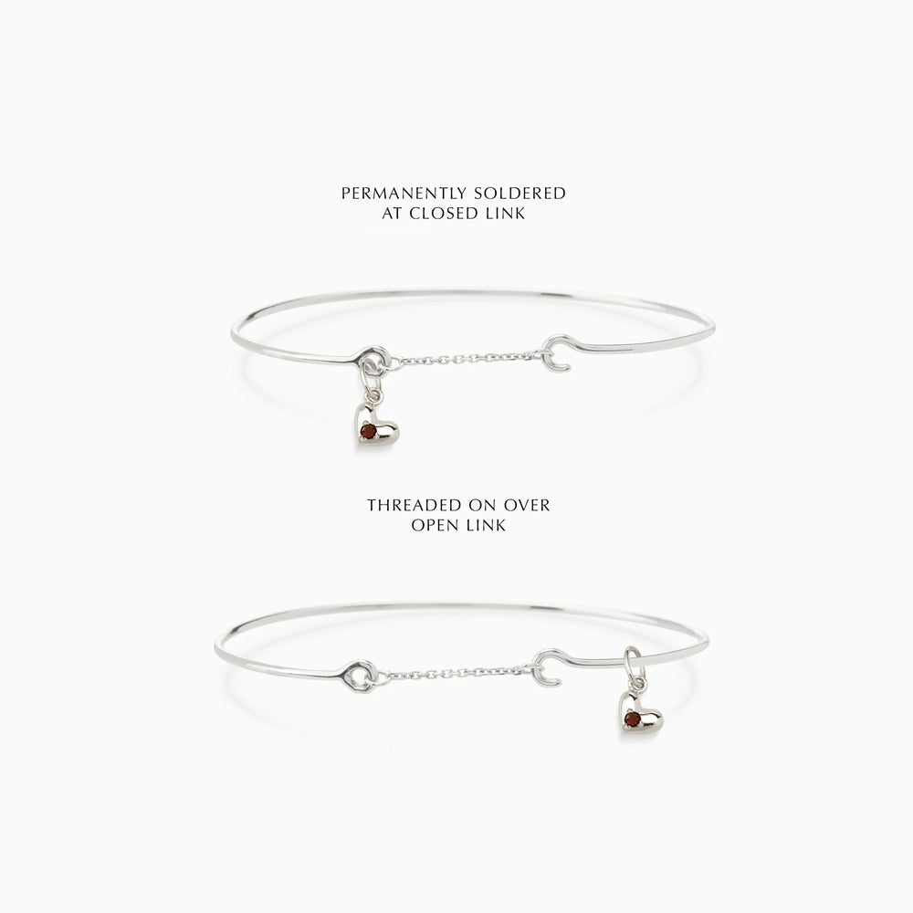 Mini Heart Stone Pendant Weave Bracelet | Silver