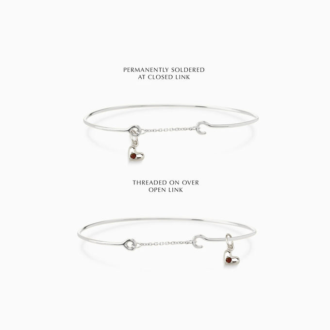 Mini Heart Stone Pendant Weave Bracelet | Silver