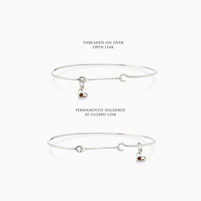 Mini Heart Stone Pendant Weave Bracelet | Silver