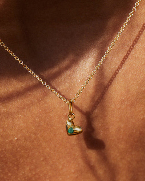 Mini Heart Birthstone Pendant | Solid Yellow Gold