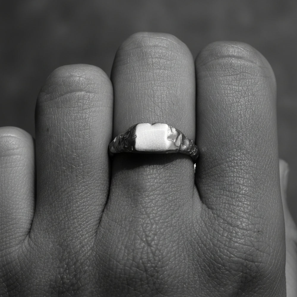 Engraved Slate Signet Ring | Silver