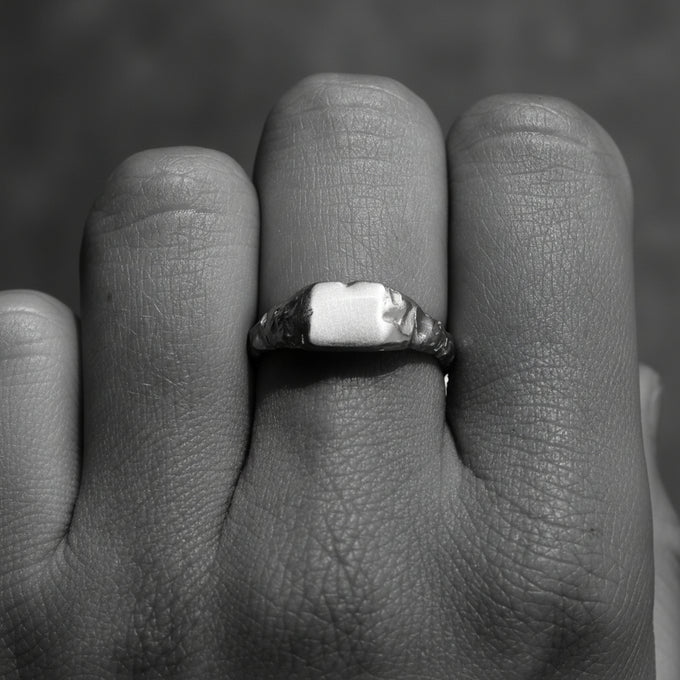 Engraved Slate Signet Ring | Silver
