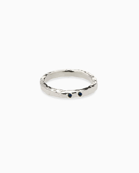 Hammered Stone Ring | Solid White Gold