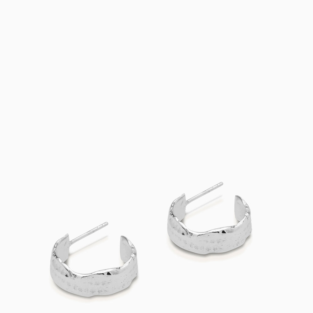 Fine Linen Textured Hoops | Silver