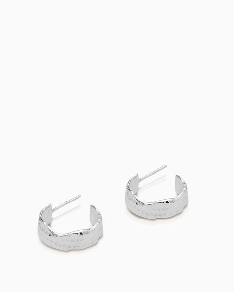 Fine Linen Textured Hoops | Silver
