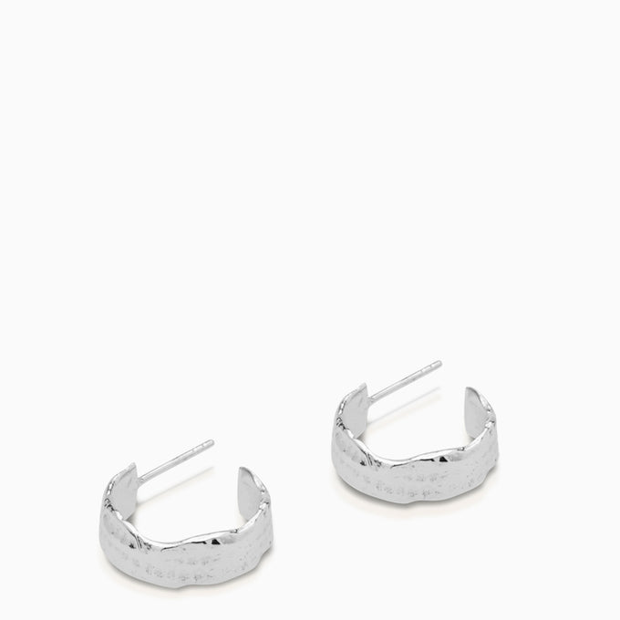 Fine Linen Textured Hoops | Silver