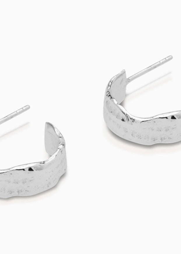 Fine Linen Textured Hoops | Silver