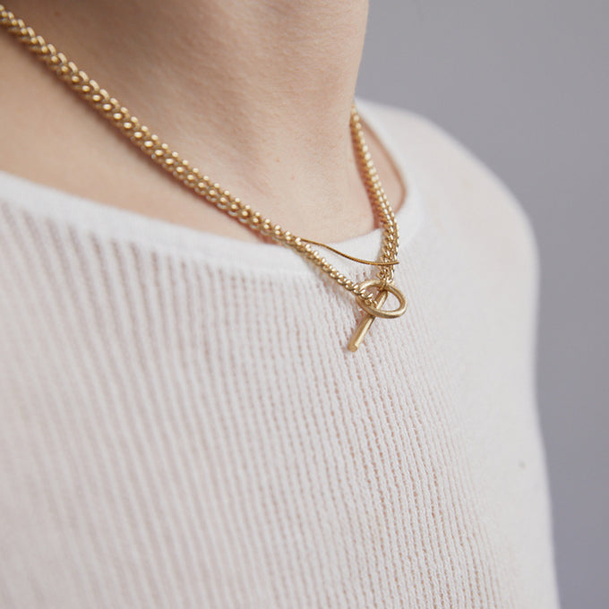 Curb Chain Fob Necklace  | Gold