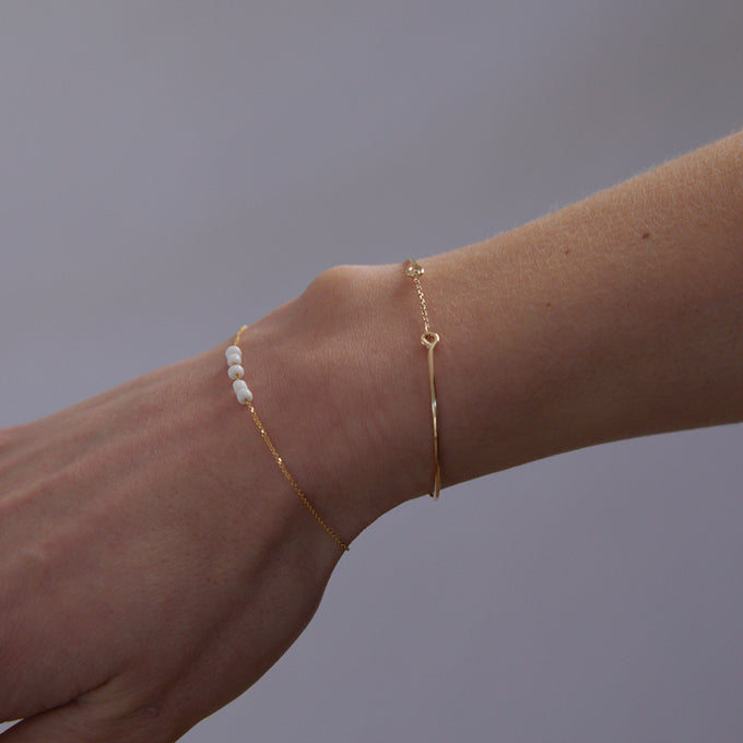 Beaded Diamond Cut Bracelet White | Solid Gold