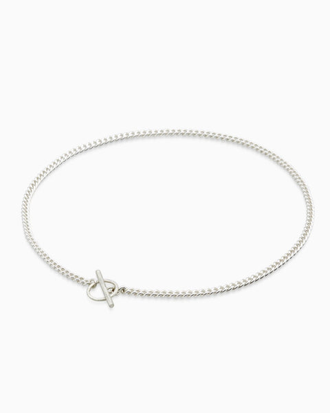 Curb Chain Fob Necklace  | Silver