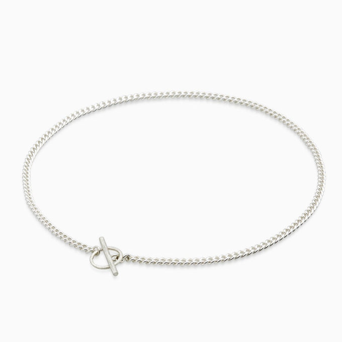 Curb Chain Fob Necklace  | Silver