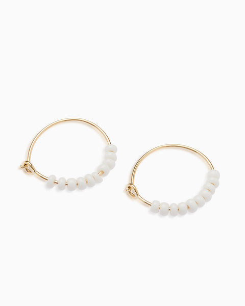 Beaded Hoops White | Solid Gold