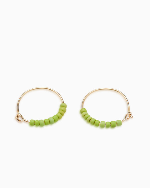 Beaded Hoops Green | Solid Gold