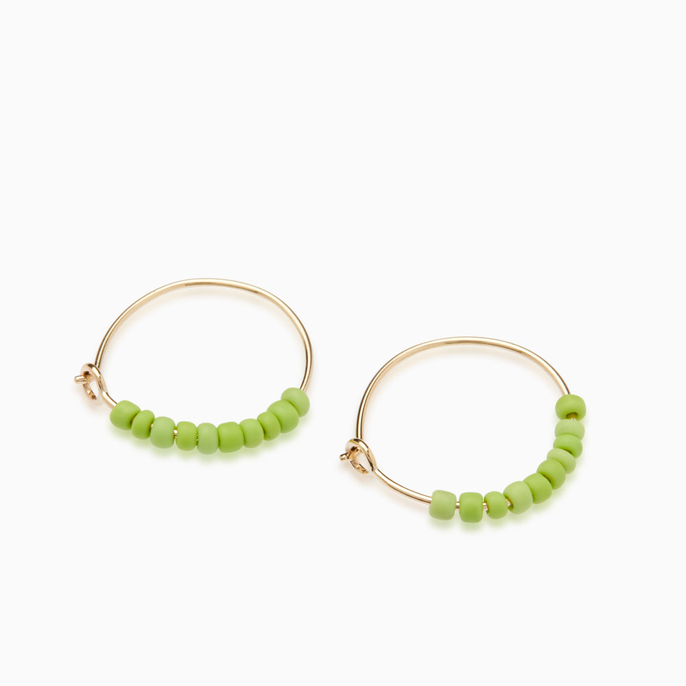 Beaded Hoops Green | Solid Gold