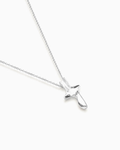Folded Cross Necklace Mini  | Silver