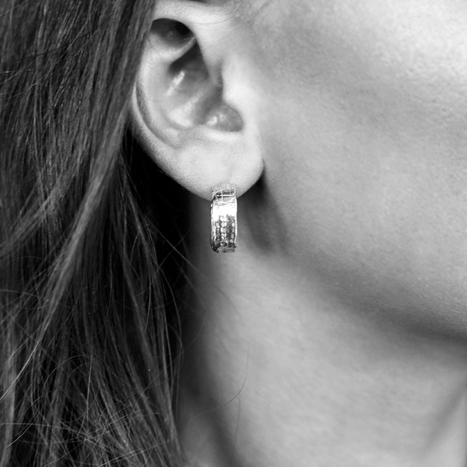 Fine Linen Textured Hoops | Silver