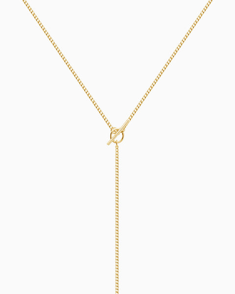 Fine Curb Drop Necklace | Gold